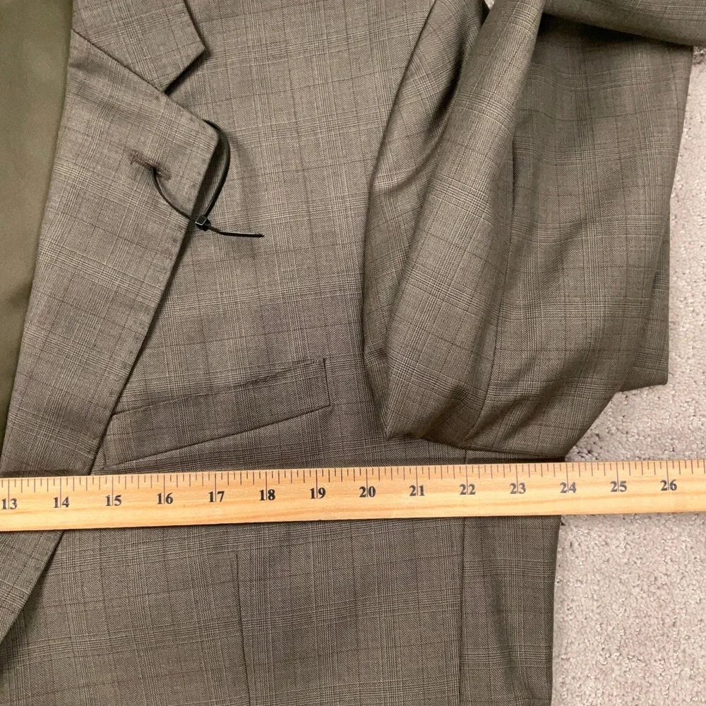 Pronto Uomo Couture Blazer Mens 44L Olive Brown Glen Plaid Designer Luxury Wool